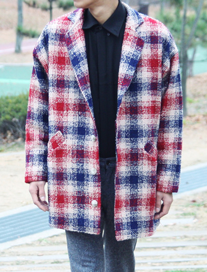 fiti check ray coat ; rd [ 2color / free size ] 피티 체크 가오리 코트